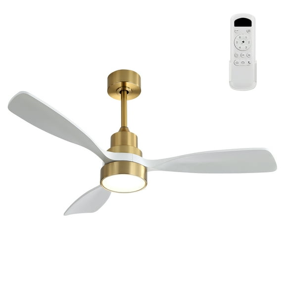 Izzovium 48 Inch Gold Ceiling Fan with Solid Wood Blades, Remote Control, Reversible Motor, LED Light, Timer, for Living Room, ETL Certified