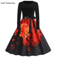 Gothic Halloween Costume for Women Vintage Dress Props Print Long