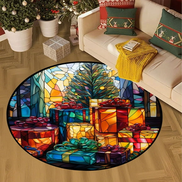Chmadoxn Christmas Theme Living Room Carpet Holiday Bedroom Round Carpet Europe And The United States Sofa Coffee Table Carpet Household Floor Mats 23.62in/60cm polyester floor mats