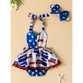 thumbnail image 2 of Bagilaanoe Independence Day Baby Girls Romper with Headband, Star Stripes Print Halterneck Skirt with Tassel Balls, 2 of 9