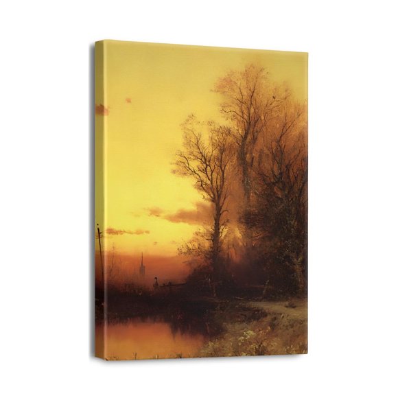 Delightful Forest Sunset & Clouds Oil Painting12x16 Vintage Wall Art Print for a Warm Home & Office Decor