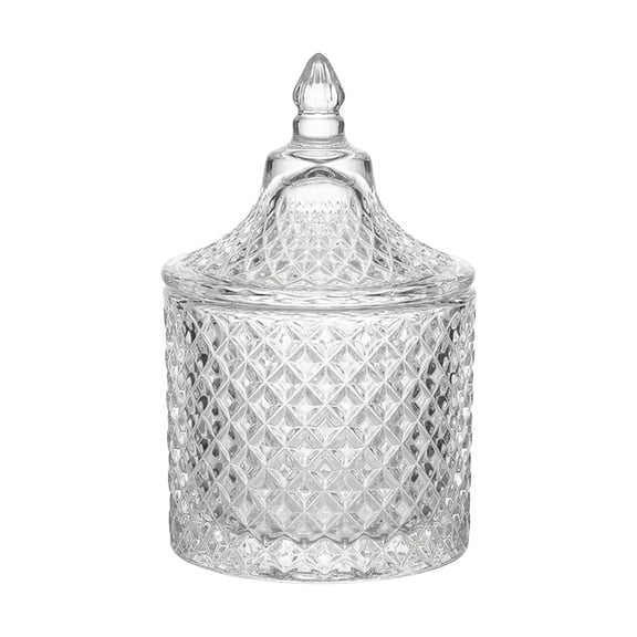 3.9 Inch Vintage Diamond Cut Glass Jar with Lid,Clear Decorative Canister,Countertop Organizer