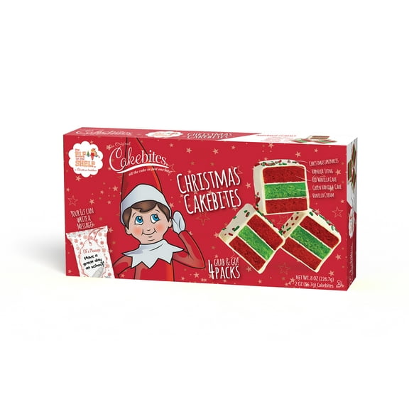 CakeBites The Elf on the Shelf Christmas Vanilla Cakes, 2 oz, 4 Count Box