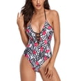 thumbnail image 2 of Traje de baño de una pieza con cuello halter y diseño cruzado sin espalda, color rosa, listo para el verano, talla M, 2 of 6