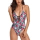 thumbnail image 2 of Traje de baño de una pieza con cuello halter y diseño cruzado sin espalda, color rosa, listo para el verano, talla M, 2 of 6