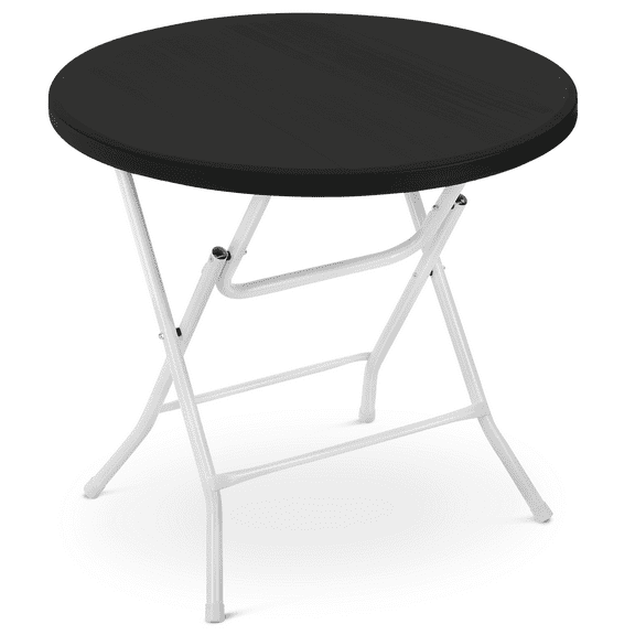 Magshion 32" Round Folding Table, Portable Indoor Outdoor Plastic Dining Table for Camping, Commercial Banquet Desk for Party, Black