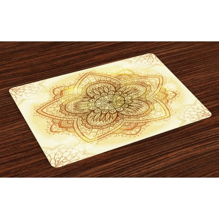 

Eastern Placemats Set of 4 Artistic Old Mandala on Grunge Backdrop Asian Traditional Motif Washable Place Mats for Dining Room Kitchen Table Decoration Dark Orange and Pale Yellow by Ambesonne