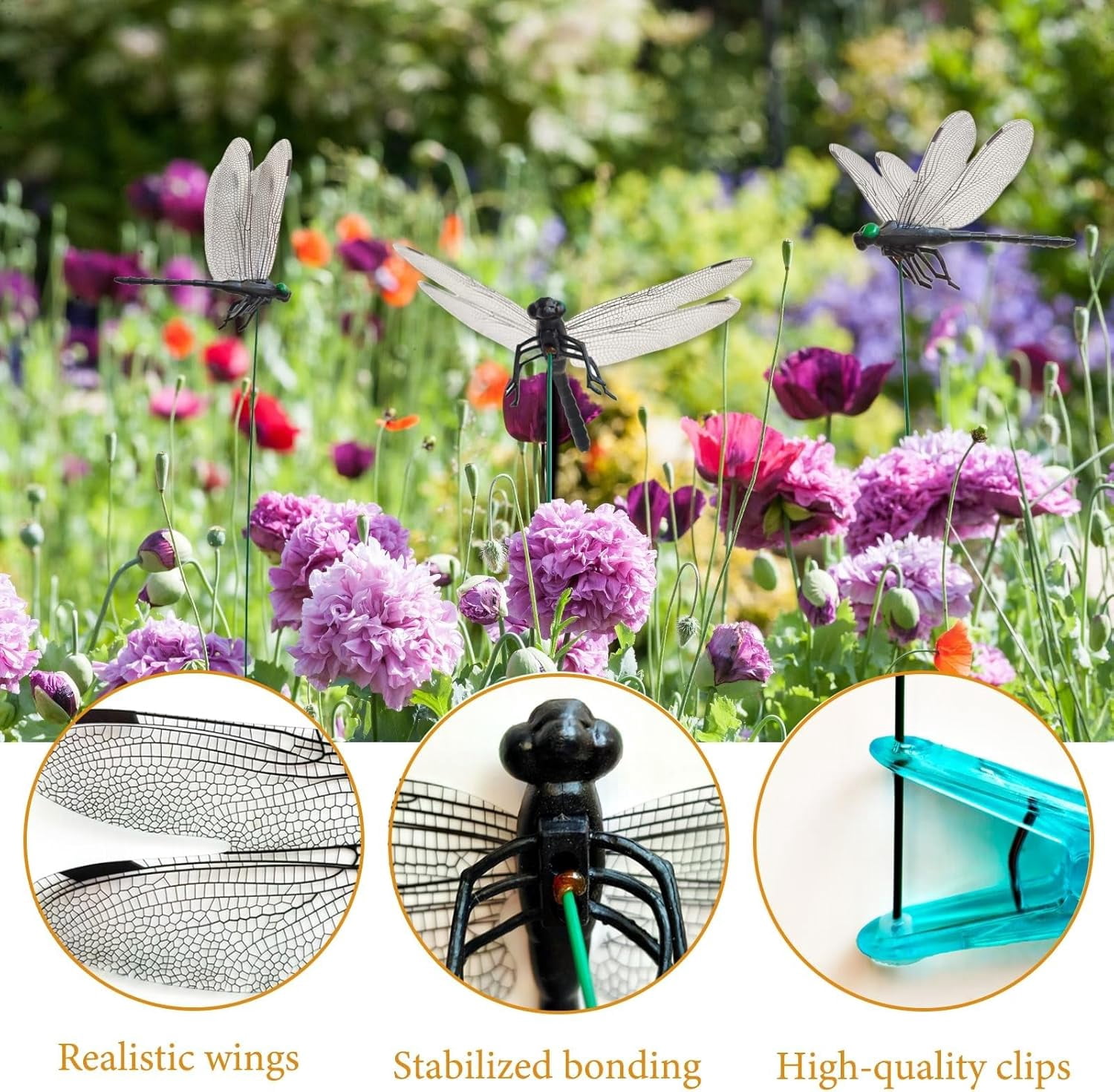 40pcs Dragonfly Clip Bug Repellent, Clip on Dragon Fly, Outdoor Fake Dragonfly Rod Clip for Hat, 3D Artificial Realistic Garden Stakes Decor to Keep Flies Away for Indoor Patio (Black*40Pcs)