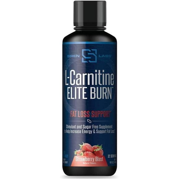 Siren Labs L-Carnitine Elite Burn Liquid Fat Burner and Metabolism Activator - Fat Loss Support Keto Friendly Weight Loss Increase Energy - Stimulant Free - Strawberry Blast 3000mg (32 Servings)