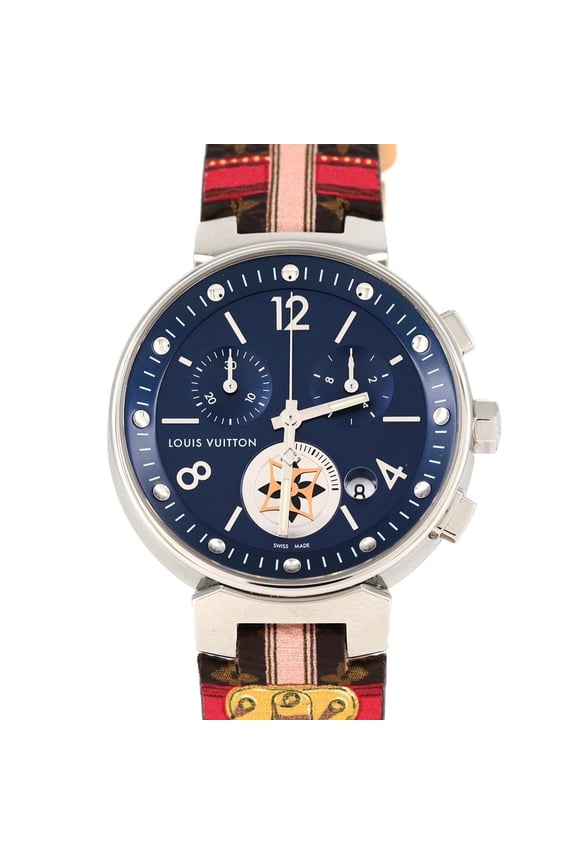 Pre-Owned Louis Vuitton Tambour Moon Star Chrono QA032 Stainless Steel Quartz Watch