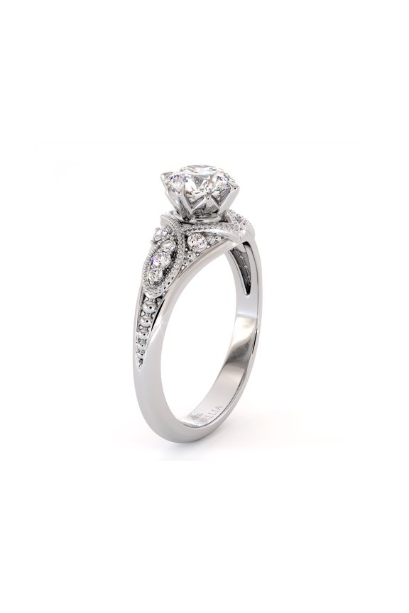 14K White Gold Milgrain Accent Engagement Ring