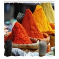 thumbnail image 3 of Spice Shower Curtain, Types of Herbal Powders Shot from a Traditional Market on a Blurred Background, Fabric Bathroom Set with Hooks, 69W X 70L Inches, Multicolor, by Ambesonne, 3 of 3