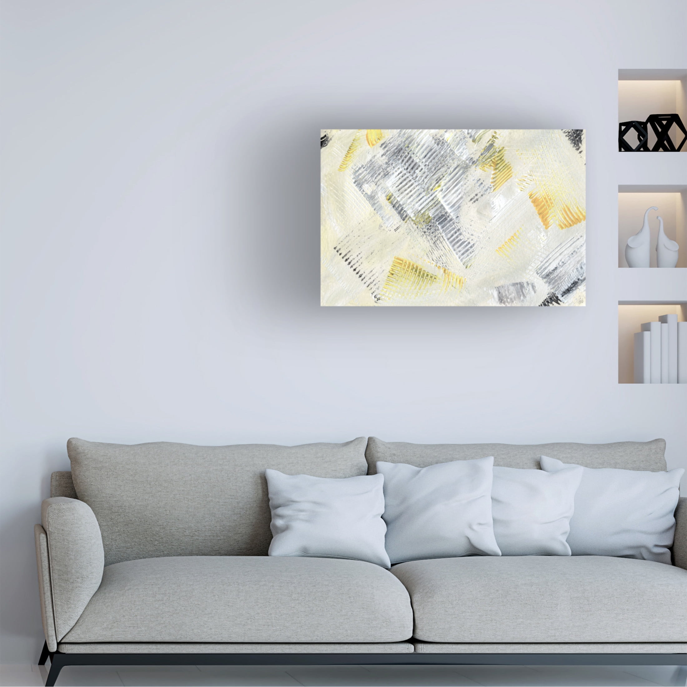 Canvas Wall Art - Line and Brush 'Butter Yellow and Raking 2' Wall Art for Living Room, Bedroom, or Office Décor by Trademark Fine Art - 19 x 12 Inches
