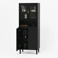 thumbnail image 3 of Modern Tall Storage Show Cabinet with 2 Glass Display Door & 2 Doors, Kitchen Pantry Cabinet with Gold Handles for Bathroom, Dining Living Room, 3 of 16