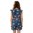 thumbnail image 2 of ZIATUBLE4S Dinosaur Star Print Girls Summer Short Jumpsuits Flutter Sleeves One-Piece Romper Soft Comfort Kids Casual Playsuit with Pockets for 9-10 Y, 2 of 6