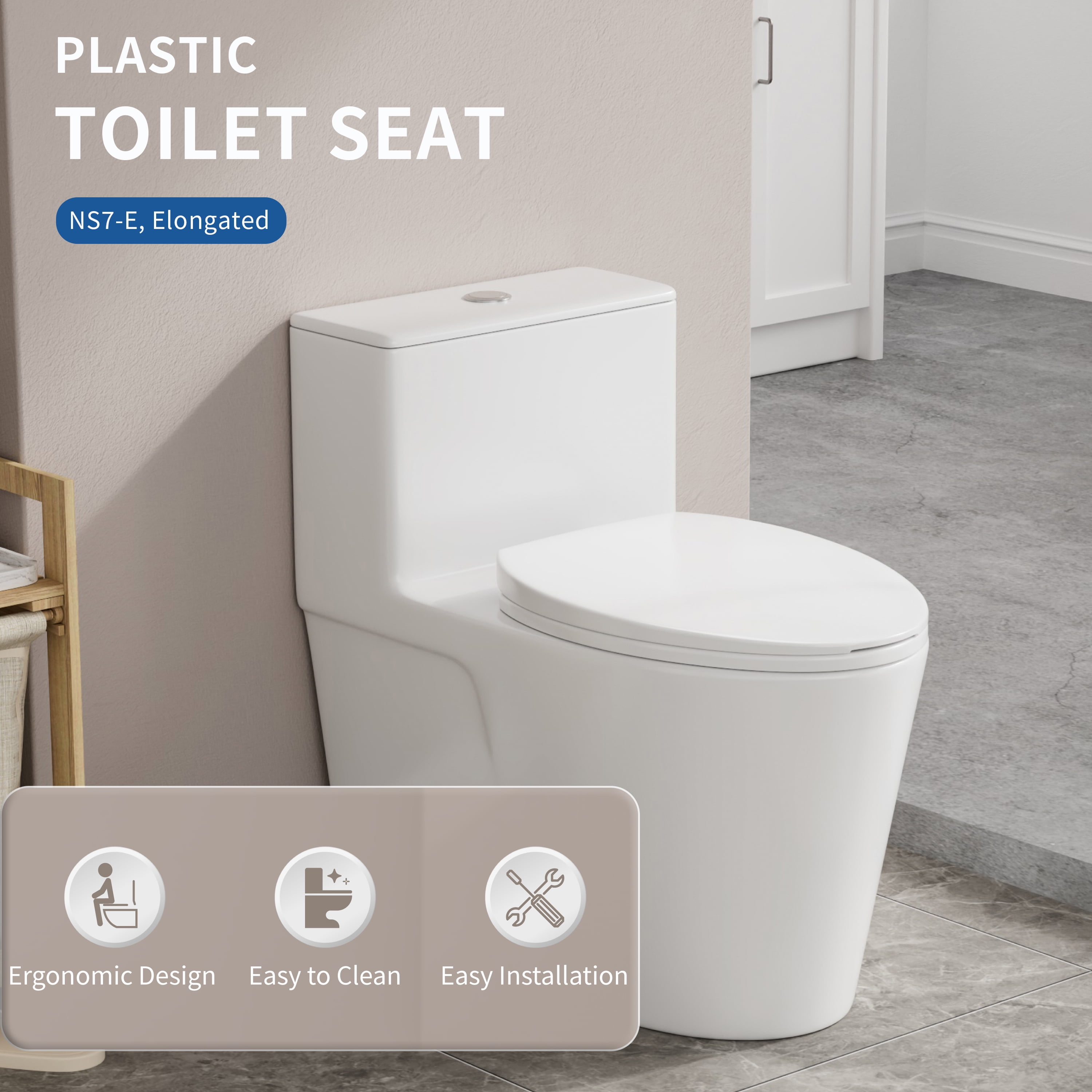 FBJ Elongated Toilet Seat in White, Easy to Install