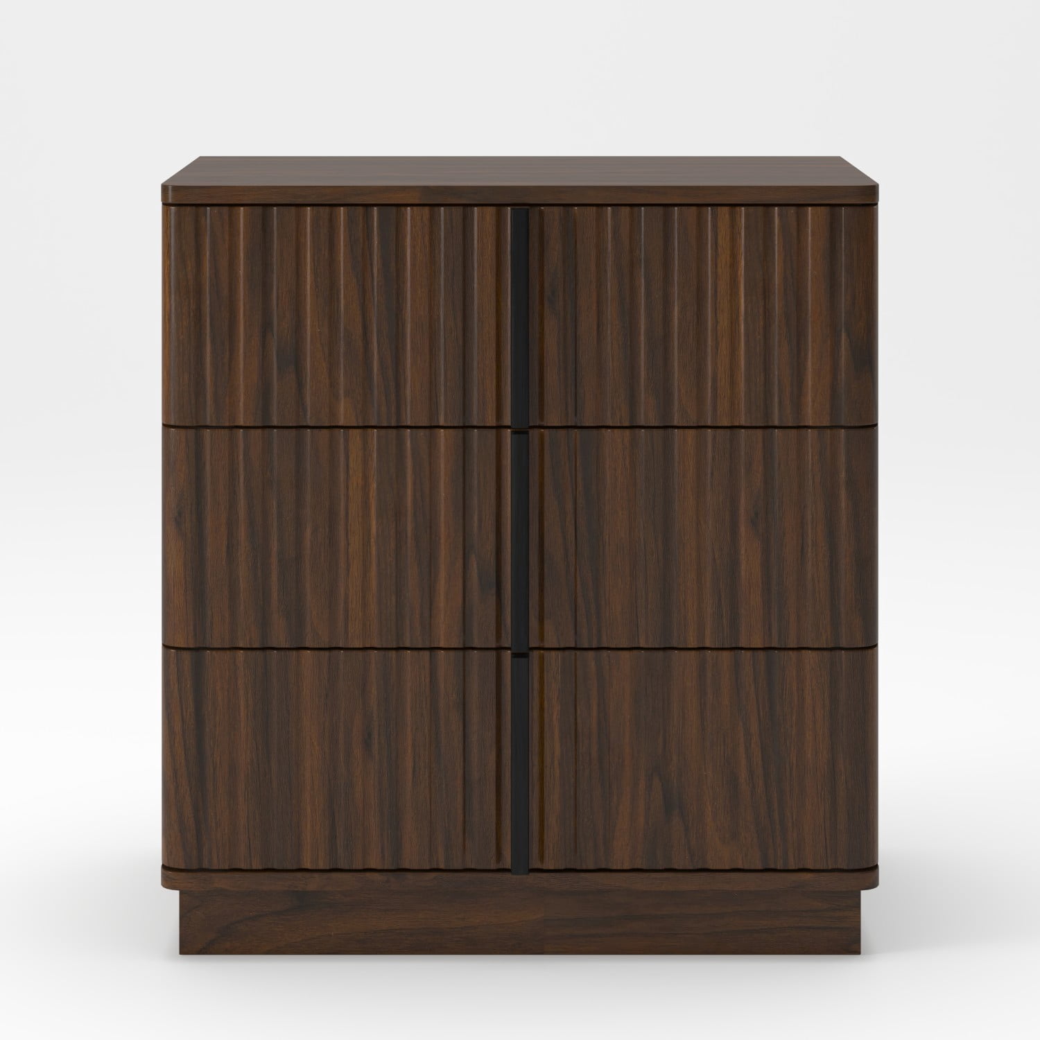 Set of 2 Vintage 3 Drawer Nightstands with Vertical Stripe Design, Modern Bedside Tables, Retro Storage Cabinets, End Tables for Bedroom, Living Room & Home Office, Walnut