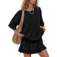 thumbnail image 3 of Daznico Women's Ruffle Hem Pajama Set, Oversized Short Sleeve Top & Skort, Casual Sleepwear,XL, 3 of 6
