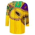 thumbnail image 4 of DDAPJ pyju Mardi Gras Shirts for Women 3/4 Sleeve Crewneck Mask Graphic Tees New Orleans Carnival Party Blouses Lightweight Going Out Tunic Tops Yellow XL, 4 of 5