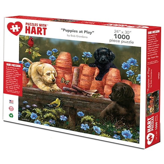 Hart Puzzles 1000-Piece Puppies at Play by Bob Giordano Interlocking Jigsaw Puzzle