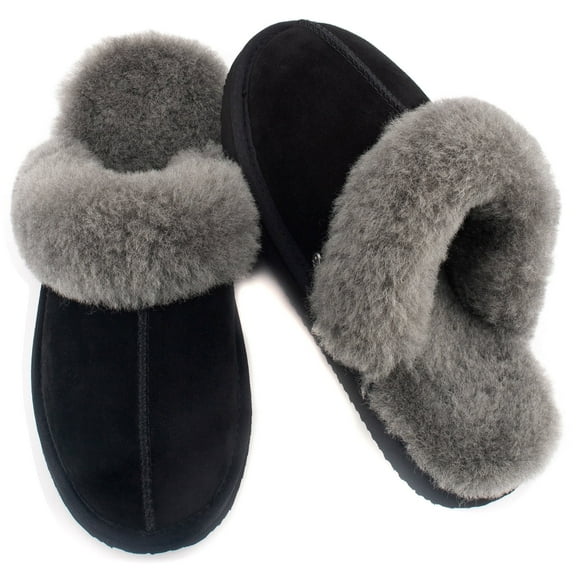 Parfeying Women's Sheepskin House Slippers Indoor Outdoor Shearling Shoes for Women