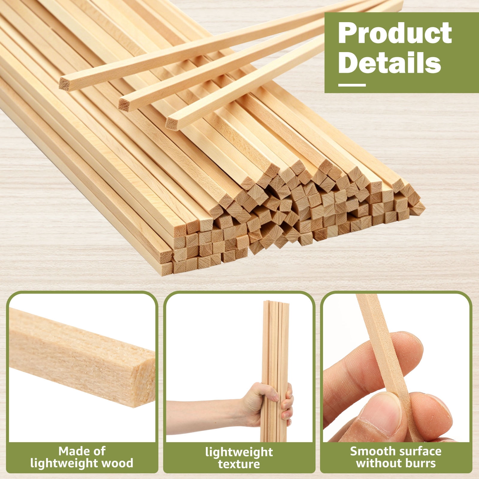 100Pcs Balsa Wood Sticks 0.2inch Square Wood Dowel Rods Unfinished Craft Sticks for Craft DIY Supplies Arts and DIYers