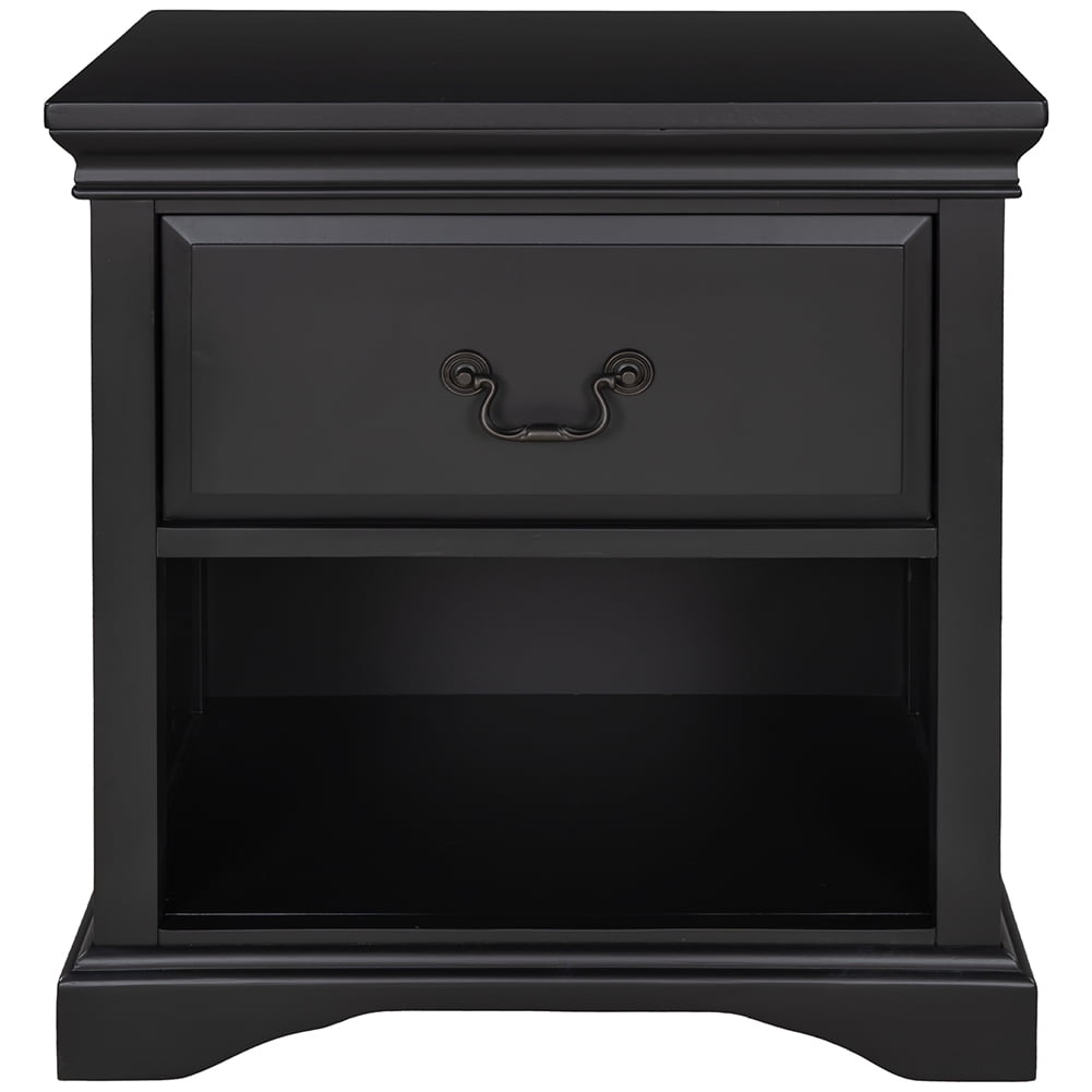 Lowestbest Modern Solid Wood Bedside Table, Living Room Side Table Coffee Table with 1 Drawer, Black Lowestbest Modern Solid Wood Bedside Table, Living Room Side Table Coffee Table with 1 Drawer, Black