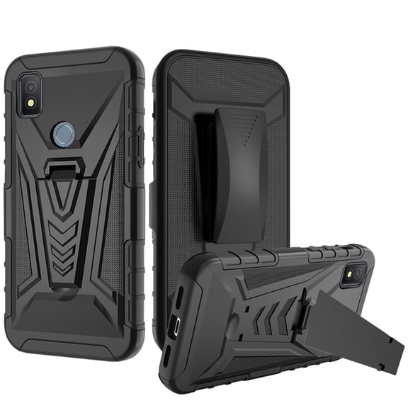 Compatible for Cricket Icon 4 WTCKT01 Holster Cover Phone Case Tempered Glass - Black