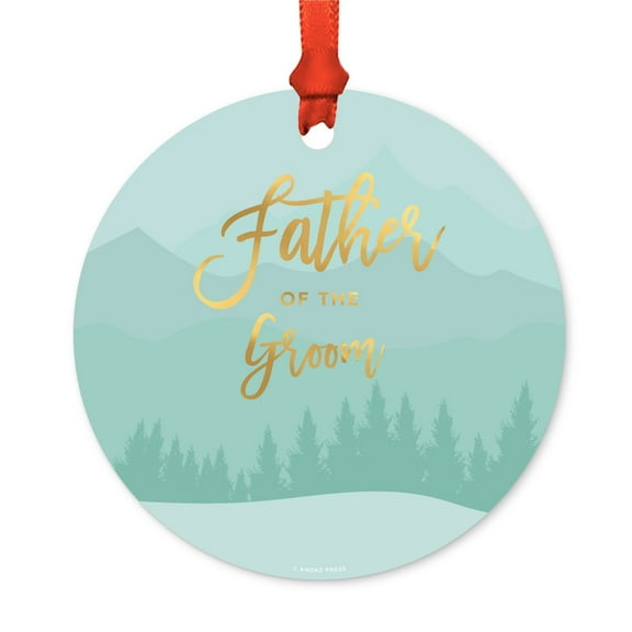 Metal Christmas Ornament, Father of the Groom, Winter Wonderland Forest, Includes Ribbon and Gift Bag