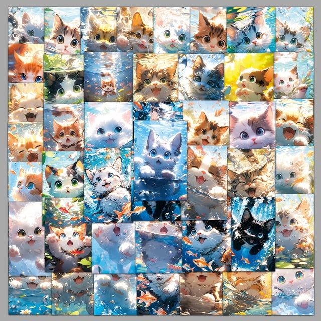 Paquete de pegatinas con el tema de un gato nadador, 50 unidades, para álbumes de recortes y más