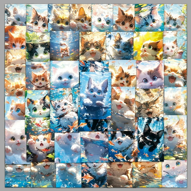 Paquete de pegatinas con el tema de un gato nadador, 50 unidades, para álbumes de recortes y más