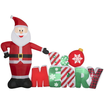 Holiday Time 8 Foot Santa with Be Merry Sign