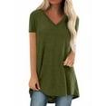thumbnail image 1 of Jinqian T-shirt Manches Courtes Femme Grande Taille Tops Casual V Tunique Col Rond Chemisier, 1 of 3