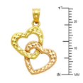 thumbnail image 2 of Wellingsale 14K Two 2 Tone Rose and Yellow Gold Polished Diamond Cut Ornate Double Heart Charm Pendant, 2 of 4