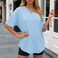 thumbnail image 4 of idosla Womens Off the Shoulder Tops Oversized T-Shirts Short Sleeve Tees Summer 2026 Casual Spring Clothes (Light Blue, XXL), 4 of 5