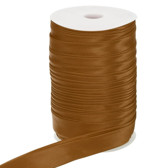 Uxcell Double Fold Bias Tape, Continuous Bulk Satin Fabric for Sewing and Quilting Light Coffee