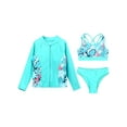 thumbnail image 3 of TiaoBug Kids Girl 3 Piece Rash Guard Swimsuits Set Floral Long Sleeve Shirt Cami Crop Top and Brief Beach Swimwear Zipper Lake Green 12, 3 of 7