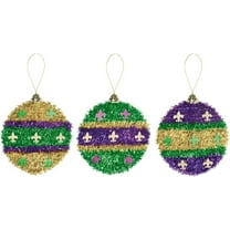 Purple Green Gold Tinsel Fleur De Lis Christmas Ornament