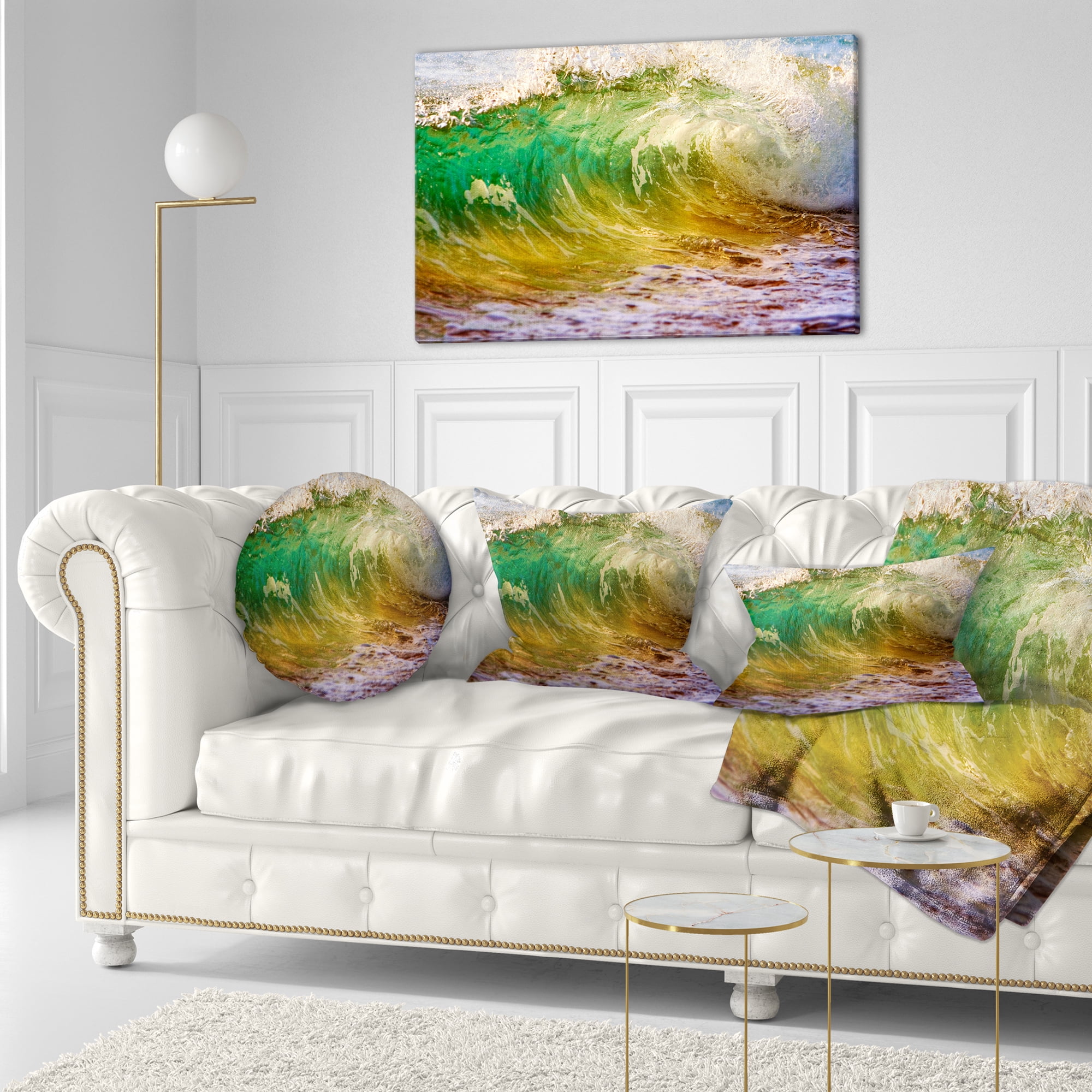 Designart Ocean Turning Green - Seascape Throw Pillow - 12x20
