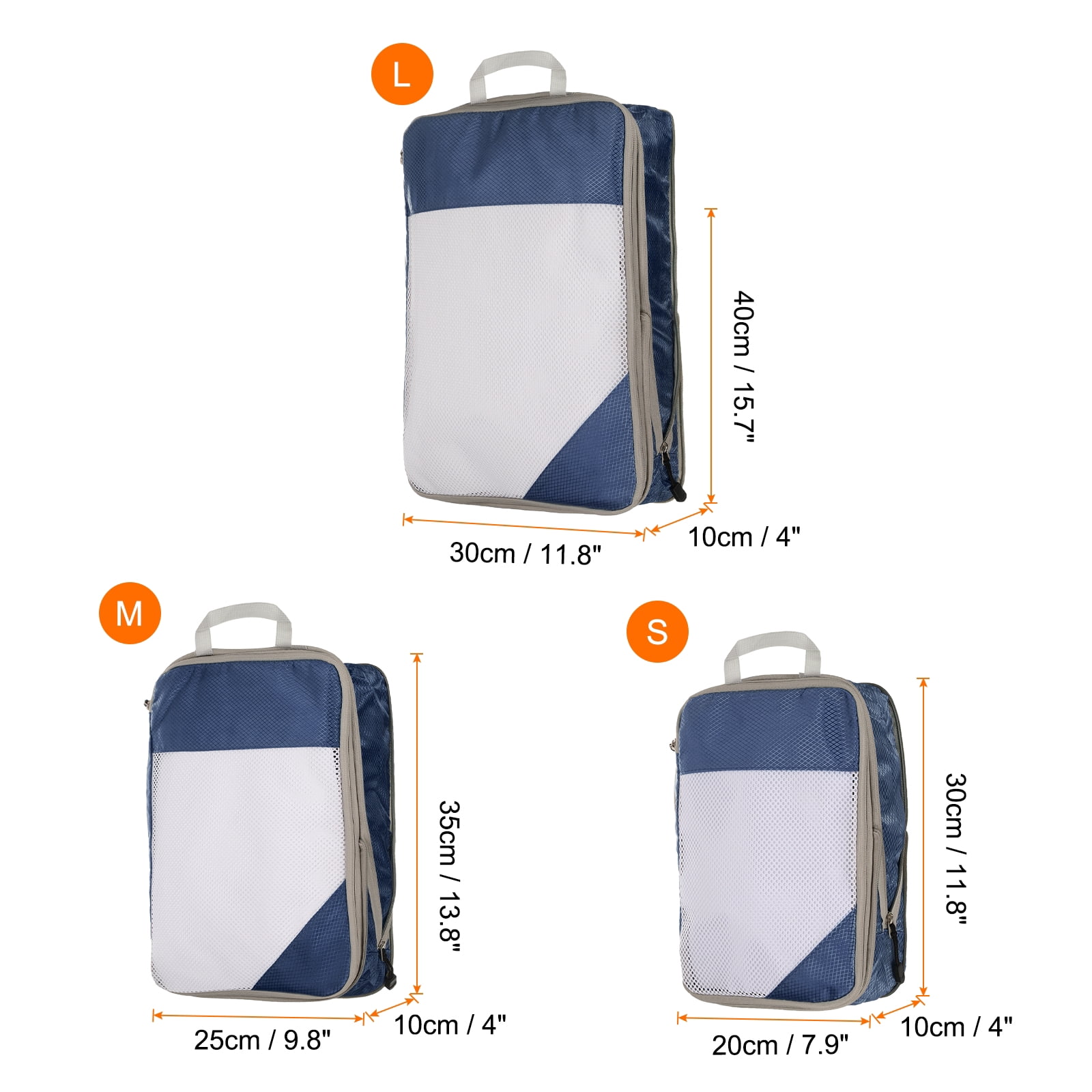 Uxcell 3pcs Compression Packing Cube for Suitcases Lightweight Travel Essentials Luggage Organizers Bags, Navy Blue
