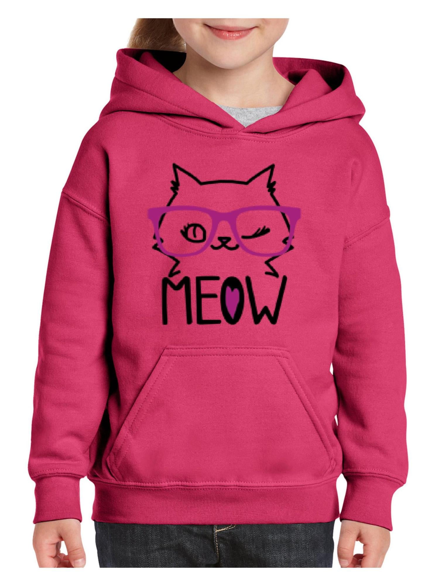 Ice Cream Meow Cat Women Pullover Long Sleeved Hooded Without Pockets Sweatshirt