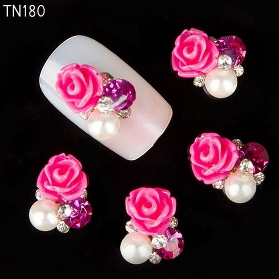 Grofry Nail Art Stickers 10 Pack 3D Rose Flower Nail Art Stickers Tips Studs Rhinestone Nail Decoration Jewelry