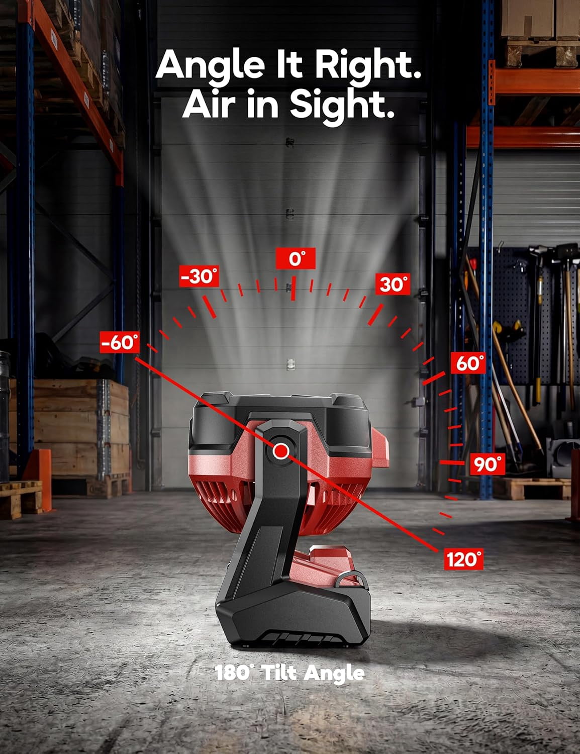 Battery Operated Fan, for Milwaukee M18 18V Battery, Camping Fan Cordless, Option for Corded, with LED Lights, Variable Speed, Hook for Hanging, for Jobsite, Red(Bare Tool Only)