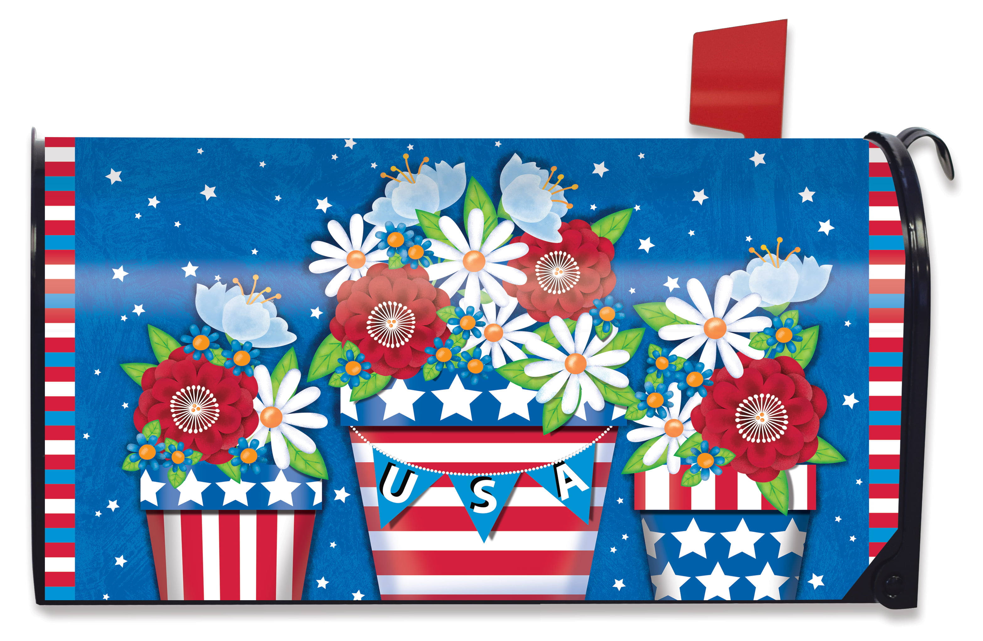 Blue and White Flowers Vinyl Magnetic Mailbox Cover Made in the USA
