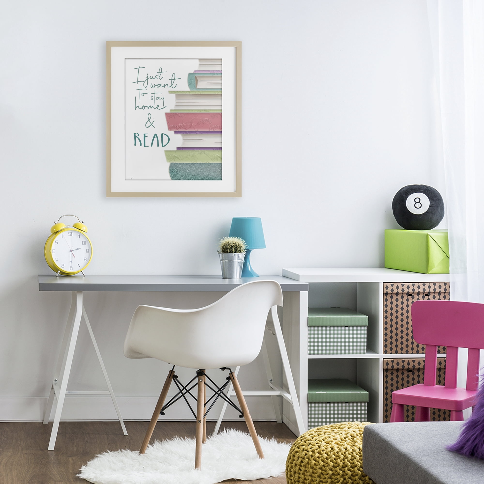 Stupell Industries Stay Home & Read Birch Framed Print Under Glass, design by Seven Trees Design
