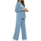 thumbnail image 5 of Puntoco Moda Para Mujer Color Sólido Cuello Redondo Manga Larga Pantalones Con Abertura Lateral Traje Manga Larga Cuello Redondo top/Camisa Traje Azul Cielo Xxl, 5 of 7