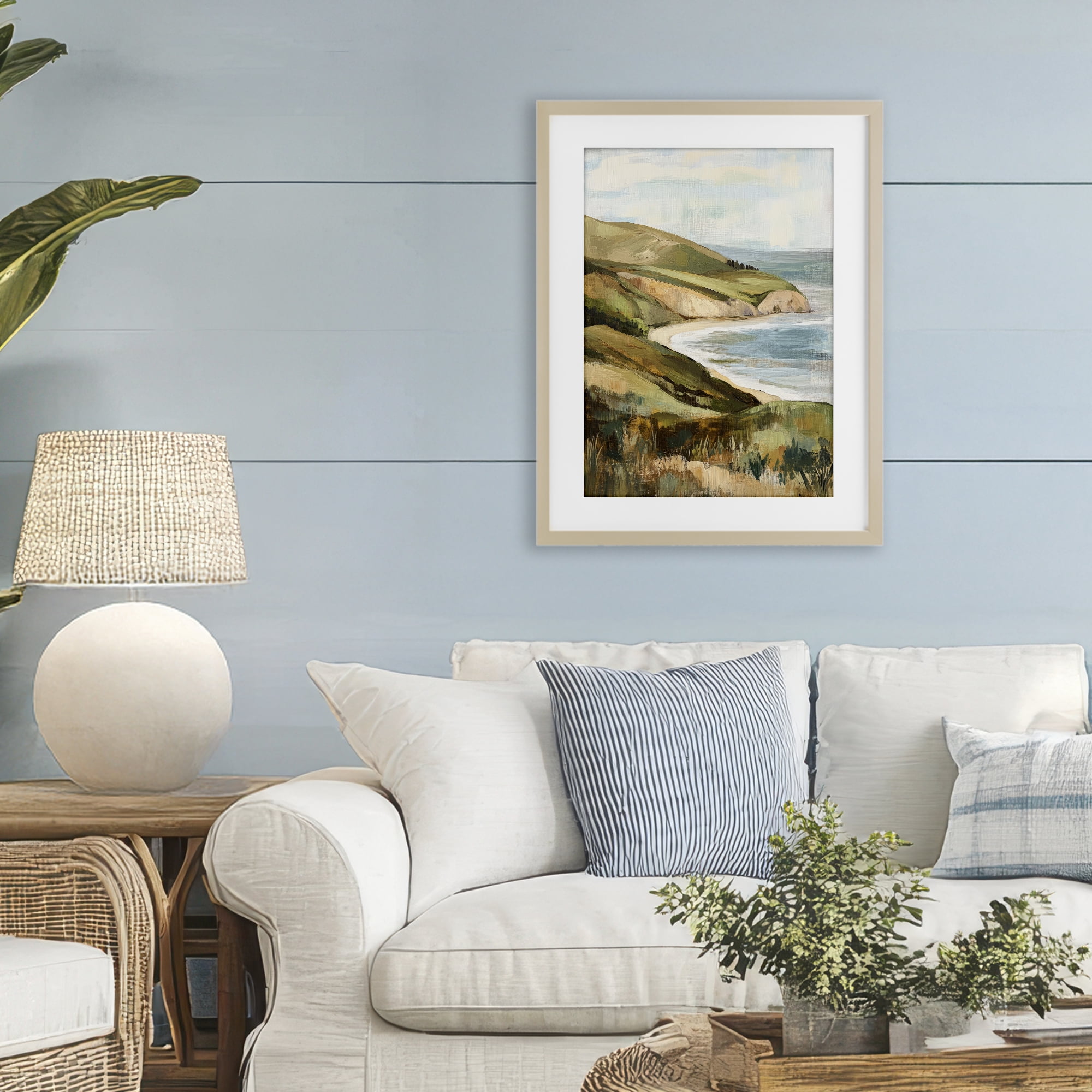 Stupell Industries Painted Cliffside By The Sea Birch Framed Print Under Glass, design by Petal Prints Design
