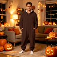 thumbnail image 6 of USNSM Pajamas Women Cozy Fleece Lined Home Jumpsuit, Cute Fall Pajamas, Loose Relaxed Fit, For Fall Winter Matching Loungewear Brown S, 6 of 7