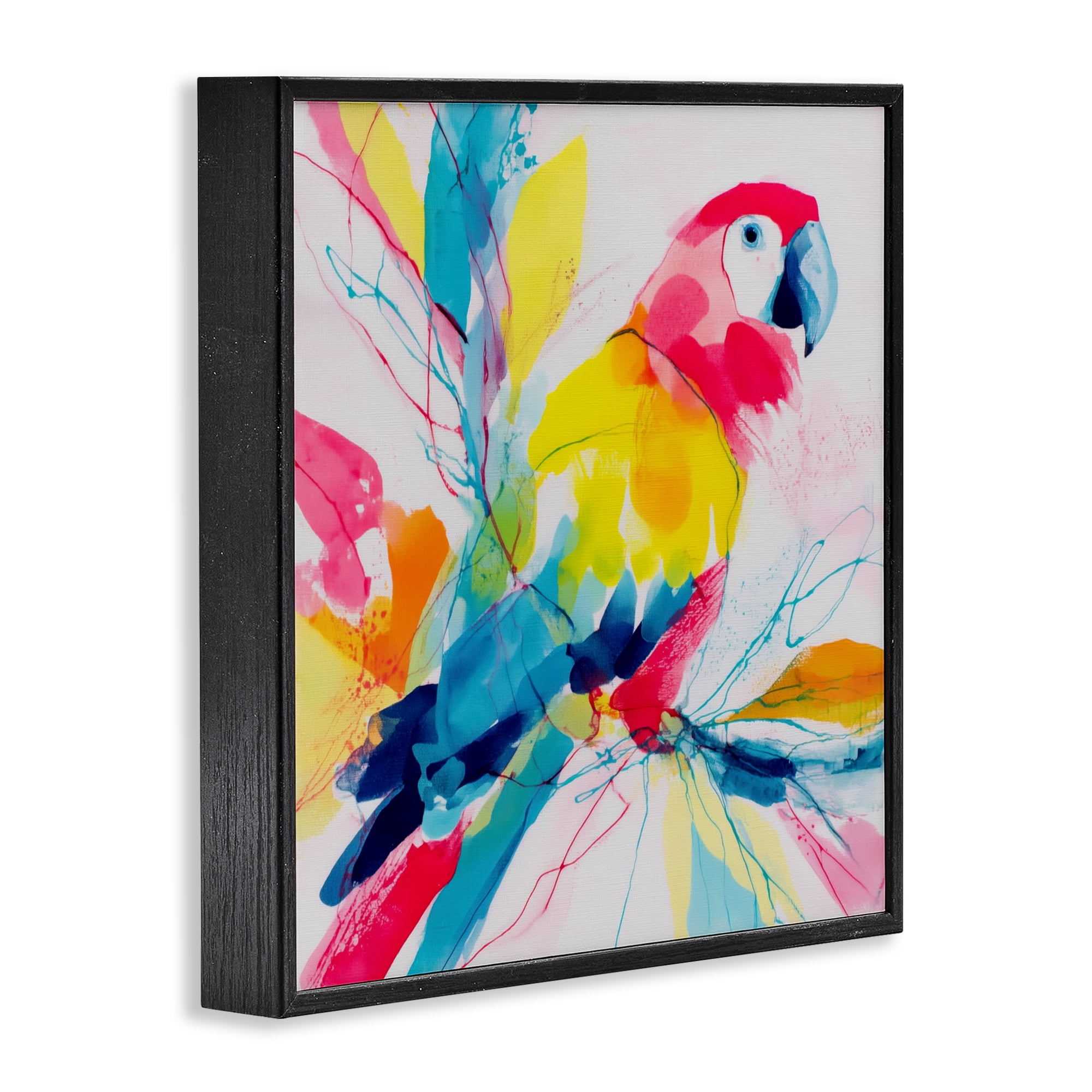 Stupell Industries Expressive Parrot in Bloom Black Framed Giclee Art, design by Chromatic Storm Studio