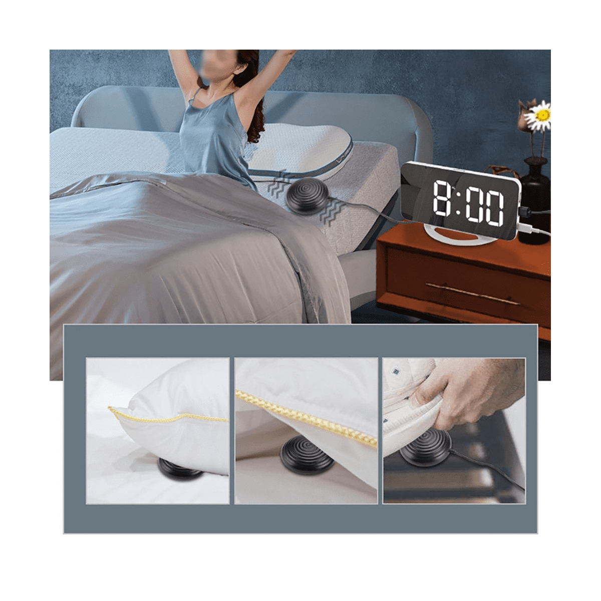 Led Vibration Alarm Clock Multifunctional Dual USB Charging Mute Bedside Luminous for Deaf and Hard of Hearing Snooze